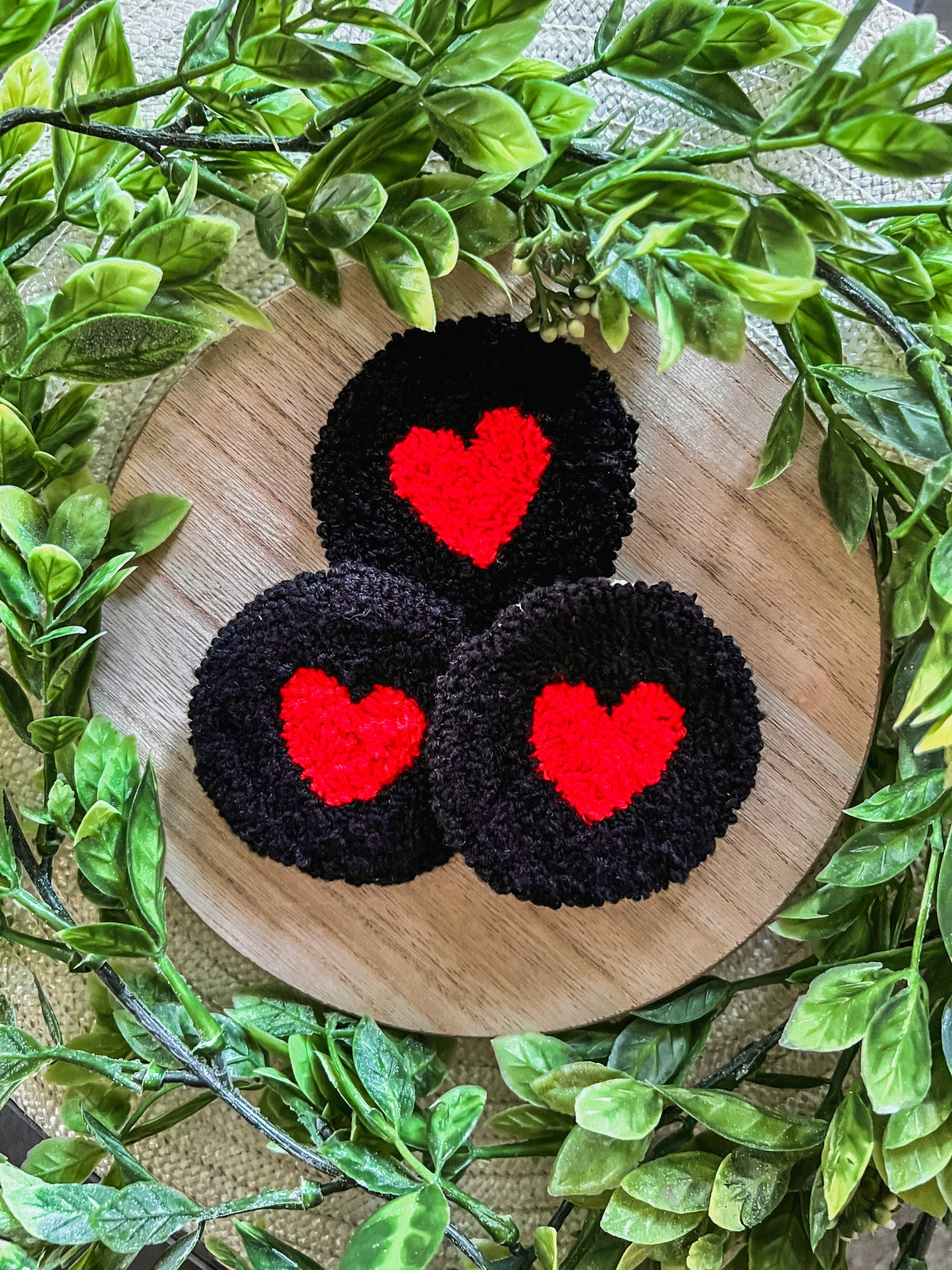 Black and Red Heart Car Coaster Set