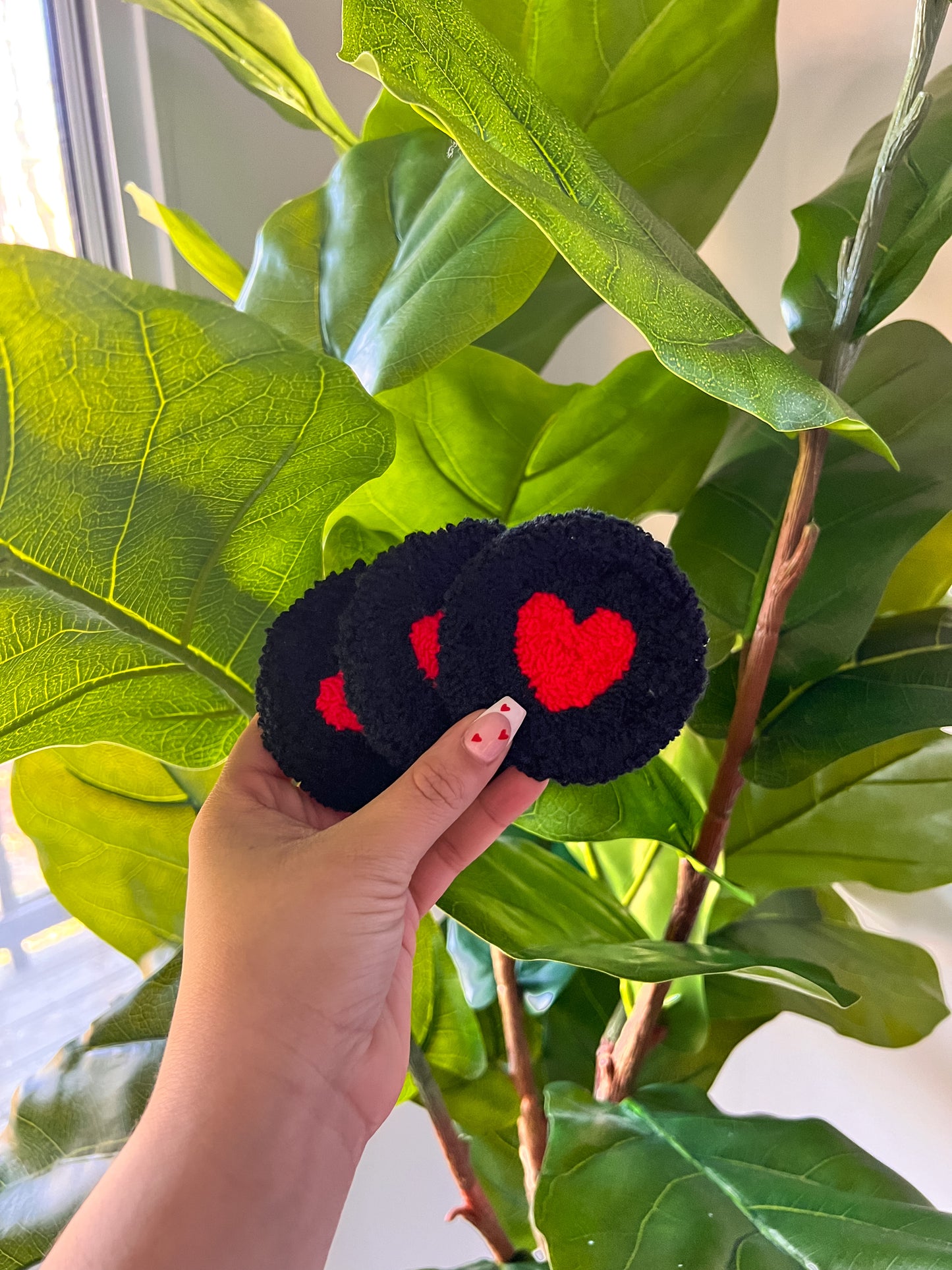 Black and Red Heart Car Coaster Set