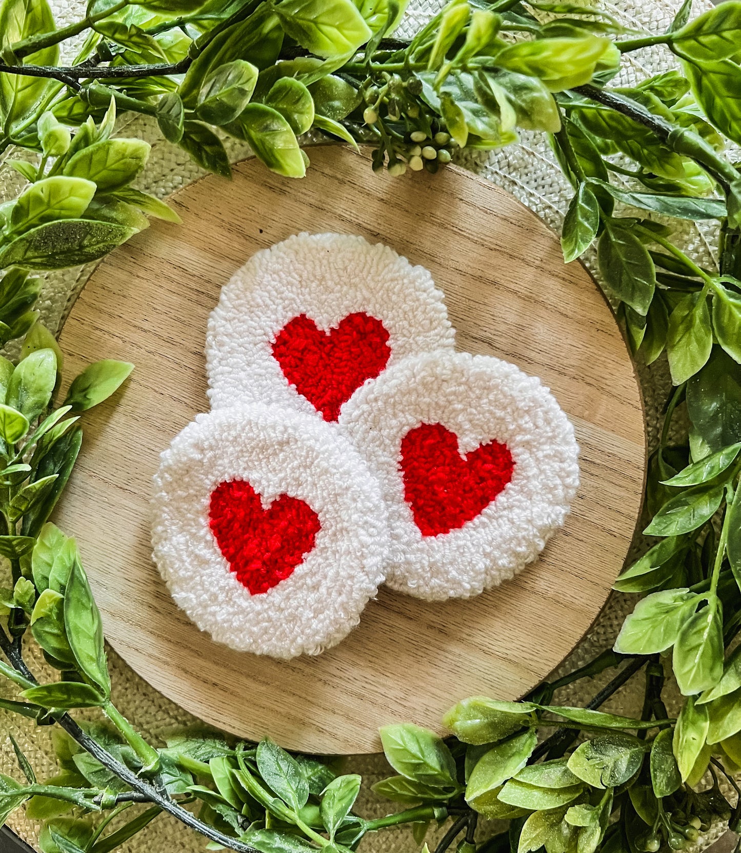 White and Red Heart Car Coaster Set