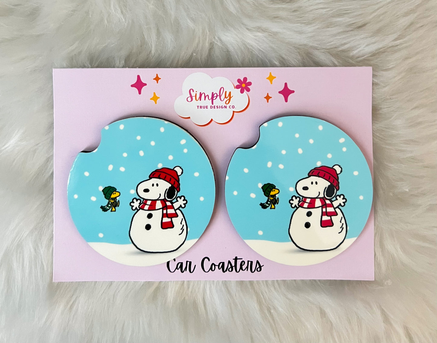 Snowman Snoopy Car Coaster Set