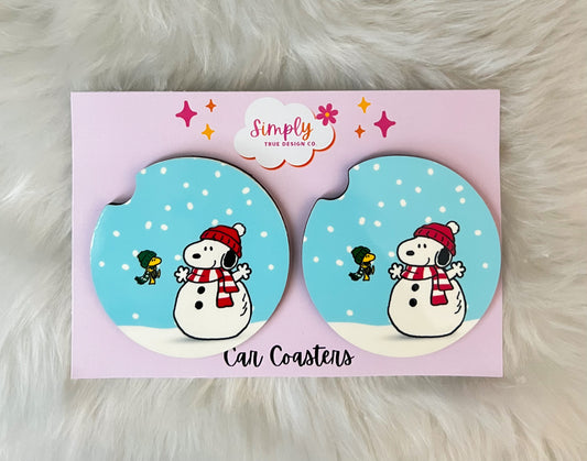 Snowman Snoopy Car Coaster Set